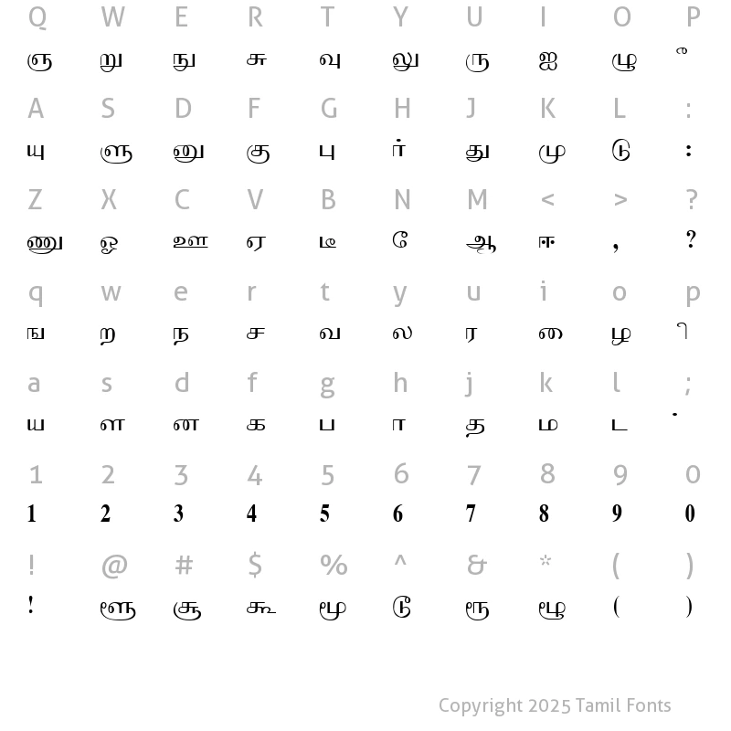 Ithayam tamil font Character map